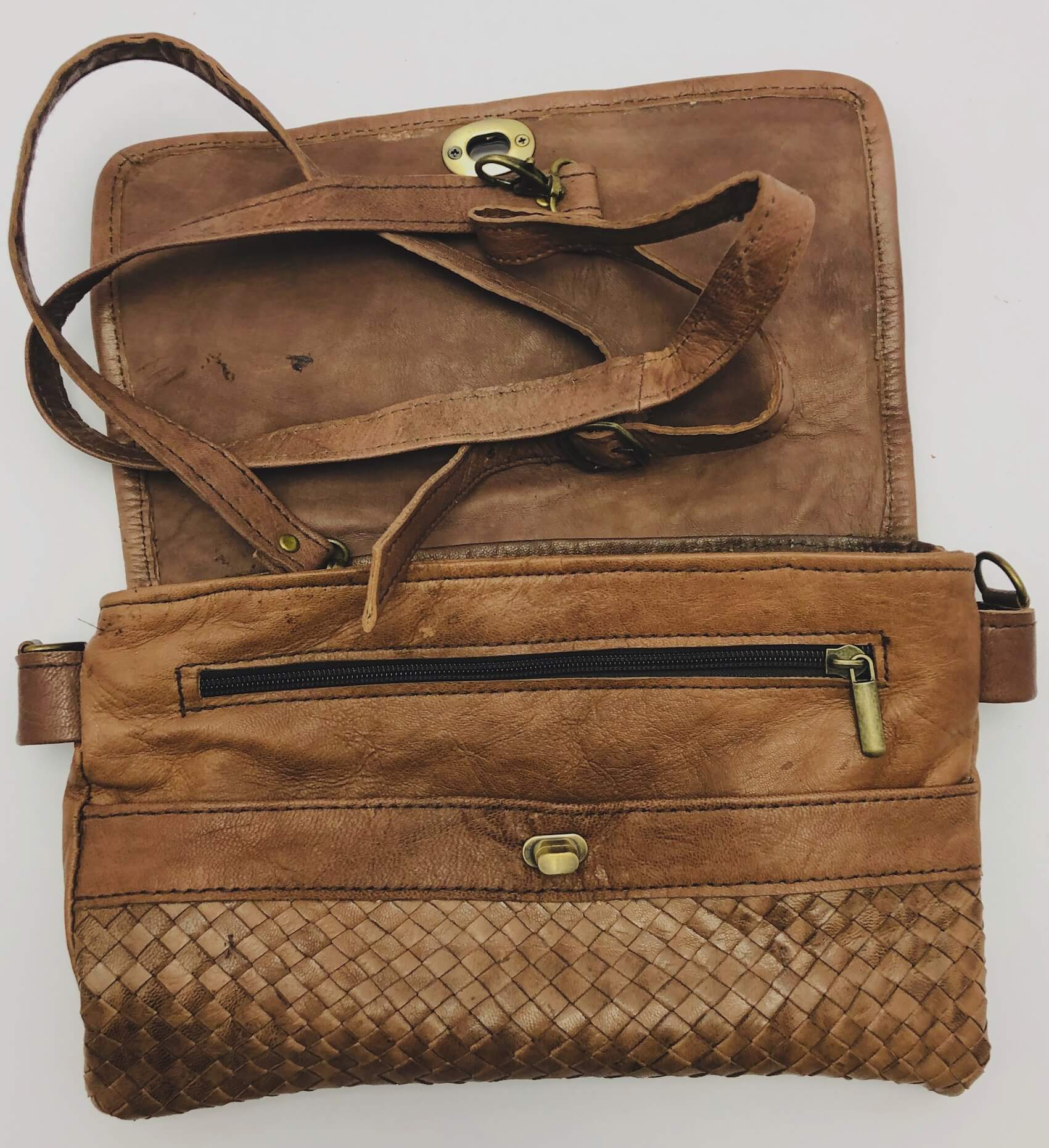 Dámská kožená kabelka proplétané psaníčko hnědá MagBag