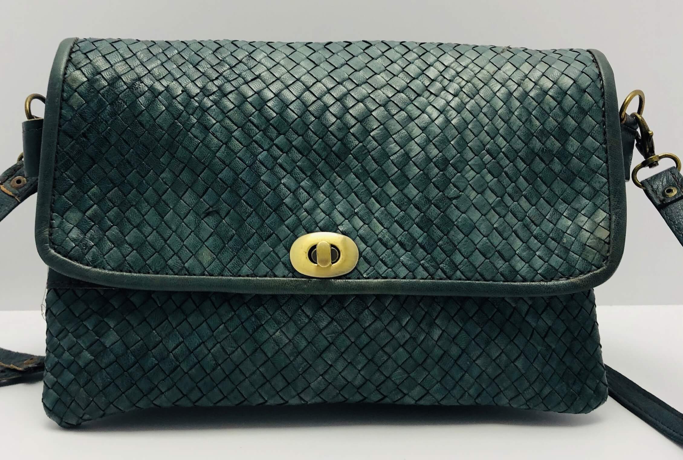 Kožená kabelka šedo-modrá