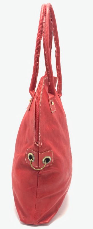 Kožená kabelka půloblouk červená