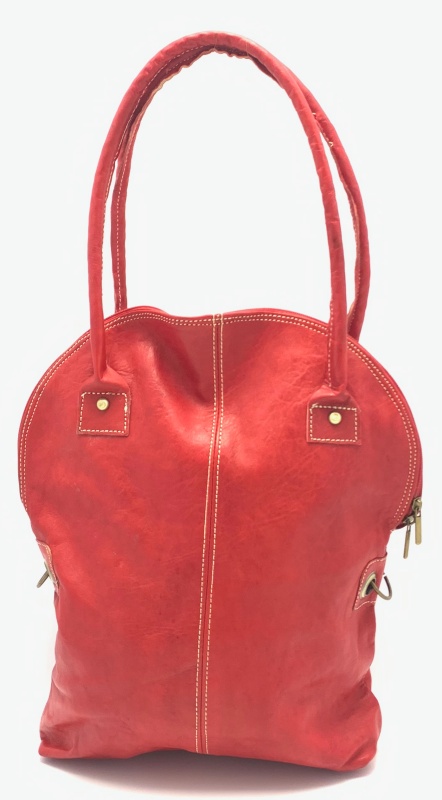 Kožená kabelka půloblouk červená