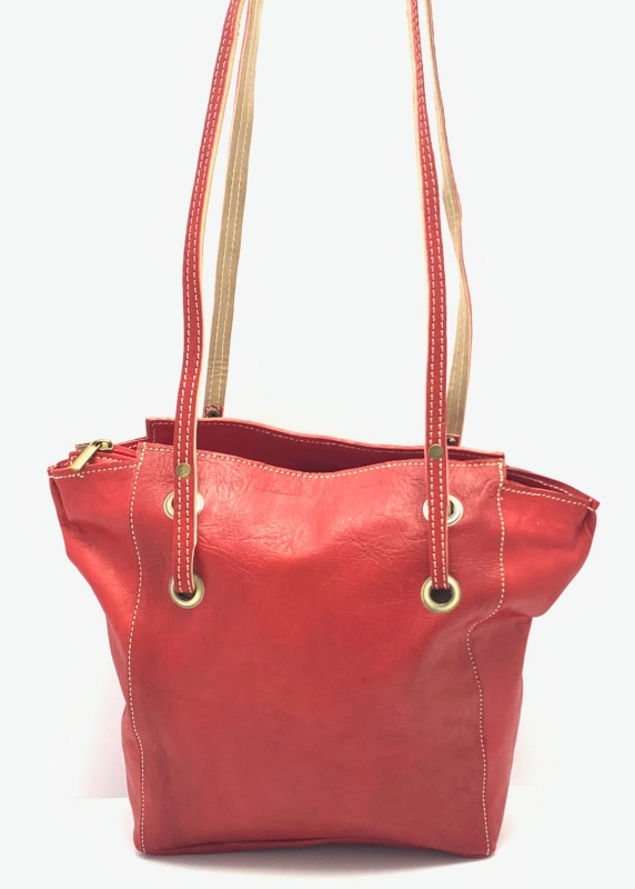 Kožená kabelka ozdobná kolečka červená MagBag