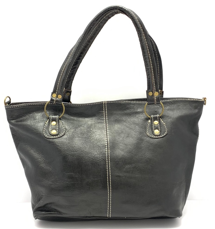 Kožená kabelka prošití černá