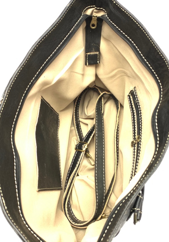 Kožená kabelka prošití černá