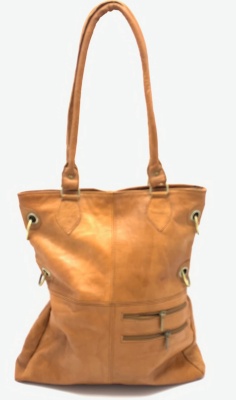 Dámská kožená kabelka s kroužky přírodní