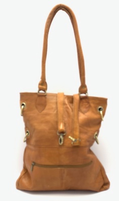 Dámská kožená kabelka s kroužky přírodní