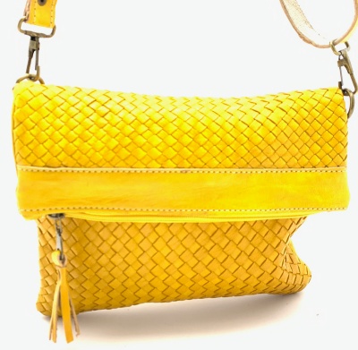 Dámská kožená kabelka proplétaná žlutá MagBag