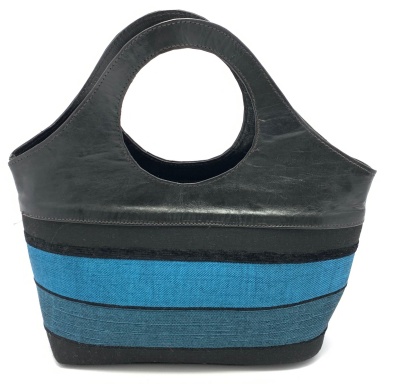 Dámská kožená kabelka oblouk se šátkem černo-tyrkysová MagBag