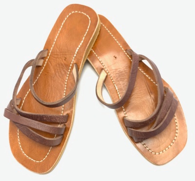 Dámské kožené pantofle páskové hnědé 