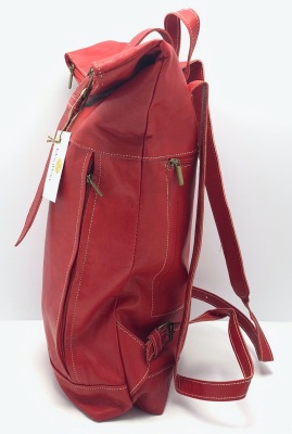 Kožený batoh široký pásek malý červený