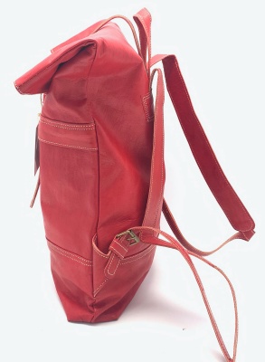 Kožený batoh úzký pásek střední červený